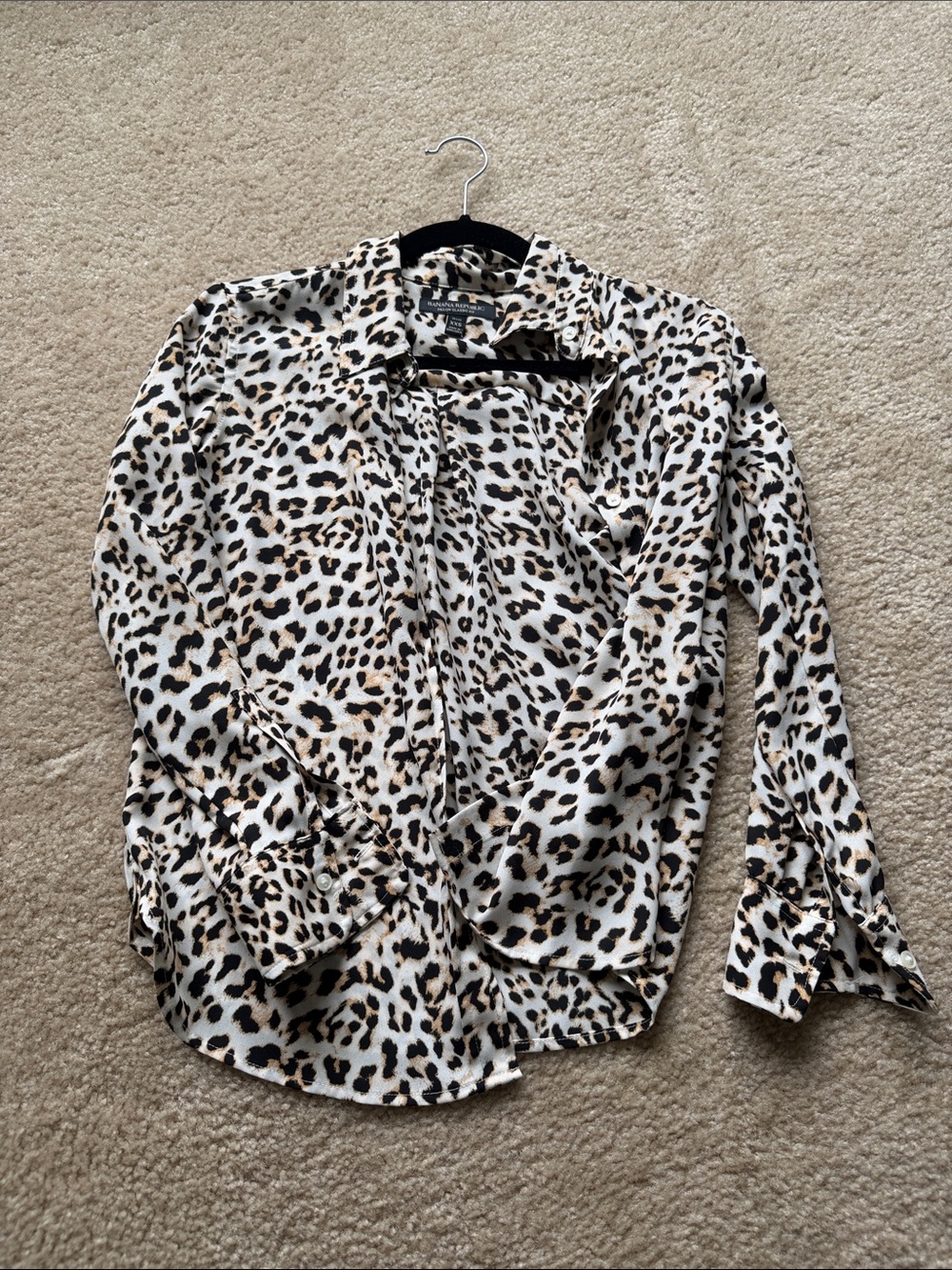 Banana Republic Leopard Print Button-Down Blouse in White, Black, and Brown